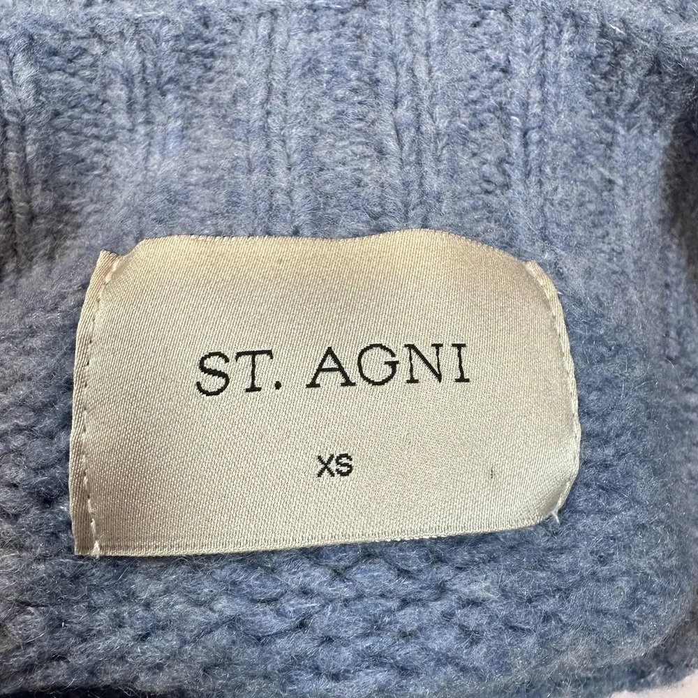 St Agni Wool Cashmere Sweater Open Back‎ Tie Mock Neck Blue XS Minimalist Luxury